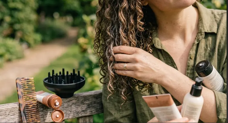 Curly hair care products including curl cream and leave-in conditioner