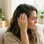 Person examining oily scalp and hair roots