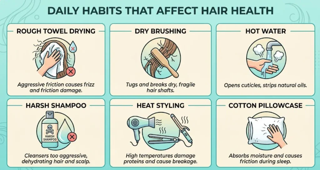 Everyday habits that cause frizzy hair infographic