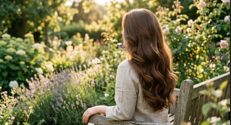 Woman with long healthy hair in natural light