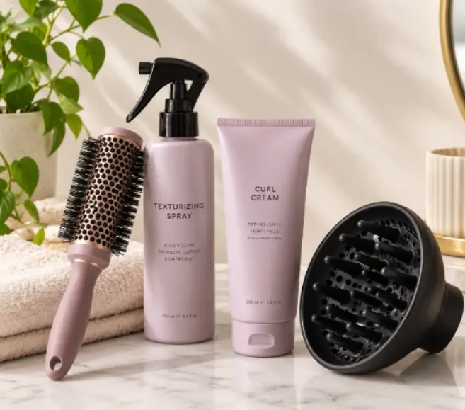 Styling tools and products for different hair types and cuts